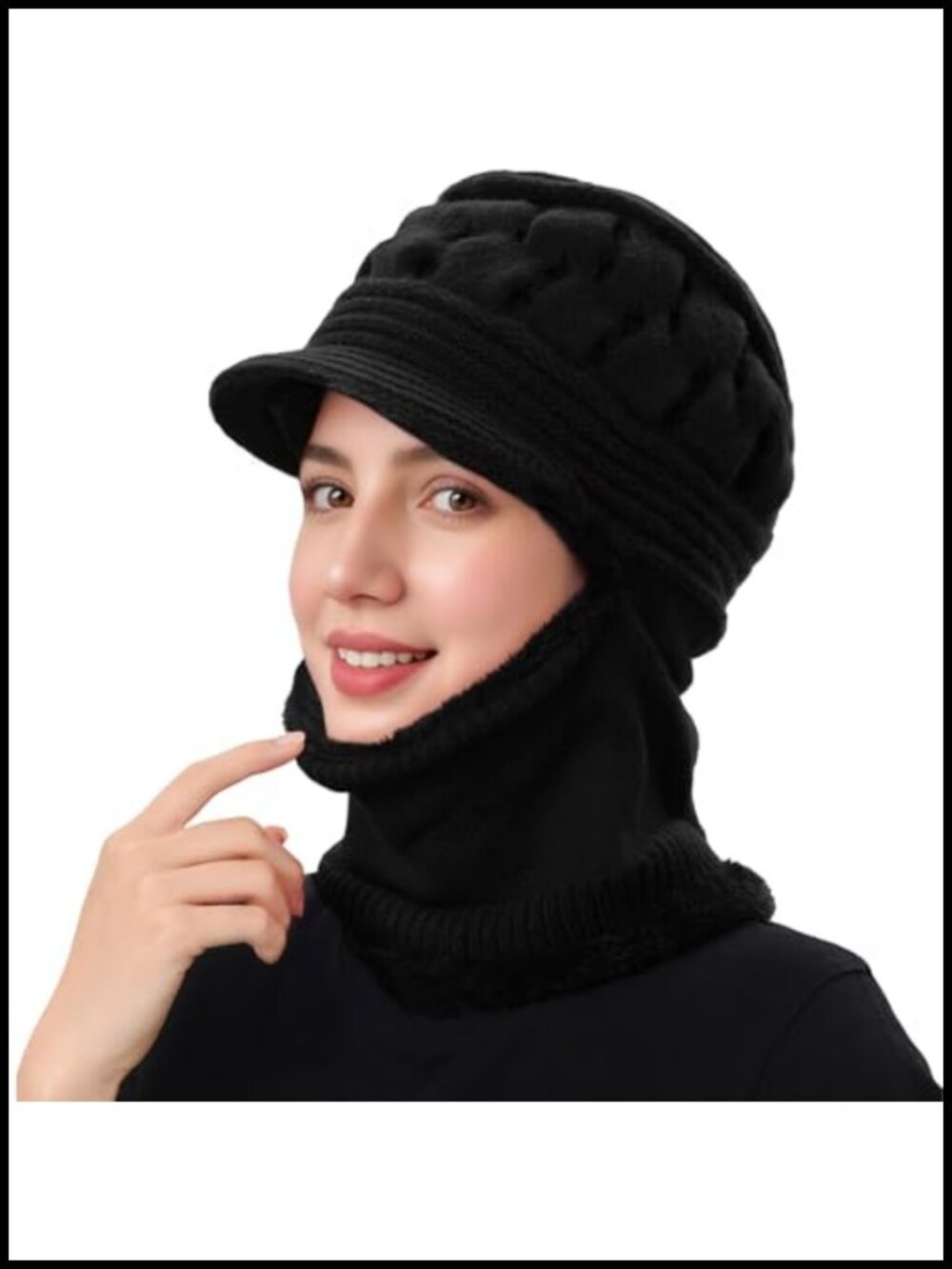 Winter One Piece Beanie Hat Scarf Mask Set Fleece Lined Slouchy Women